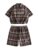 GORGLITTER Men’s 2 Piece Plaid Quarter Zip Cropped Preppy Shirt and Shorts Outfit Sets Brown X-Large