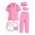 Gullora 7 Pcs Kids Doctor Costume, Pink Scrubs Set with Real Stethoscope, Top & Pants, Cap, Mask, ID Card and Glasses for Halloween Dress Up, Role Play, Career Day