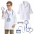 GZJINYUAN 5Pcs Scientist Doctor Costume-Lab Doctor Coat ID Card Magnifying Glass Real Stethoscope Glasses for Halloween Accessories