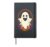 Halloween Ghost Flames Oval Badge Line Art Spooky Season Hardcover Journal, Black