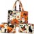 Halloween Quilted Tote Bag & Cosmetic Pouch 3pcs Set, Cute Ghost Pumpkin Bat Print Large Shoulder Handbag with 2 Matching Makeup Pouches, Fall Shopping Tote Purse Gift for Women