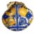 Handmade Decoupage Scallop Shell Dish Blue and Yellow Mediterranean Tile Lemon Pattern with Gold Leaf Edge Ring and Jewelry Tray