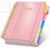 Hardcover Spiral Notebook Journal, 8″x10″ Large B5 Notebooks with Removable Dividers Tabs, 300 Pages Leather 5 Subject Notebook College Ruled, Lined Journal for Women Work School Note Taking, Pink