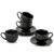 Hasense 4 Oz Espresso Cups with Saucers Set of 4, Ribbed Cappuccino Cups Ceramic for Coffee,Espresso,Double shot,Latte and Macchiato, Demitasse Cups Set Aesthetic Gift, Black