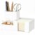 HBlife Acrylic Pen Holder for Desk, 3-Compartment Small Desk Organizer, White Office Supplies Desk Accessories with Sticky Notes Holder Stores Post It Notes 3X3 for Office, Home and School