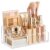 HBlife Makeup Organizer with Drawer – Cosmetic Storage for Vanity, Bathroom Countertop & Dresser, Skincare Organizer with Brush Holder, Beauty Display Case, Clear