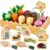 HERSITY Carrot Harvest Game Wooden Toy Food Set Montessori Vegetable Garden Veggie Farm Sorting Set Pretend Gardening Planting Toys Age 3 4 5 Toddlers Boys Girls Gifts Learning, Brown