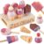 HERSITY Ice Cream Play Set Wooden Play Food Kitchen Toys, Ice Cream Stand Pretend Play for Toddlers 3-5 Gifts Girls Boys