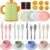 Hiawbon Tea Party Set 33 Pcs Plastic Tea Set with Teapot, Teacups, Saucers and Desserts Afternoon Tea Set for Birthday Gift