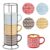 Hiceeden Set of 4 Stackable Coffee Mugs with Rack, 15 oz Colorful Ceramic Coffee Mugs with Metal Stand, Coffee Cup Set for Espresso, Cocoa, Latte, Americano, Cappuccino, Tea, Milk, Multi-colored