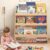 Himold Wooden Kids Bookshelf, Book Shelf for Kids Rooms w/Scalloped Edges, Durable Childrens Bookshelf with 3 Cube Bins for Books & Toys – Toddler Montessori Bookcase Nursery