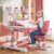 Hokxusee Kids Desk and Chair Set, Height Adjustable Kids Study Desk with Chair, Children’s Writing Table with 50 Degree Tilting Desktop, Bookshelf and Storage Drawer for Homework, Homeschooling