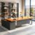HOLGVE Industrial Solid Wood L‑Shaped Executive Desk Privacy Modesty Panel