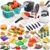 HOLYFUN 74-Pcs Kids Play Kitchen Accessories, Toddler Pretend Cooking Set, Toy Cookwares Set with Toy Pots and Pans, Cutting Play Food, Shopping Basket, Kitchen Gift for Boys Girls