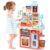 HOLYFUN Kids Kitchen Playset, Kitchen Set for Toddler with Sound and Light, Cooking Stove with Steam, Play Sink and Toy Kitchen Accessories, Pretend Kitchen Toys for Kids Girls Boys, Pink
