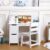 Homhougo Kids Desk and Chair Set, Small Wooden Study Table with Storage Hutch & Bookshelf