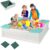 HONEY JOY 12.5″ Kids Sandbox with Cover, 48 x 48 Inch Large HDPE Pit for Backyard, 4 Corner Seats & Bottom Liner, Sand Protection, All Weather Resistant Sand Boxes for Kids Outdoor (White)