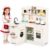 HONEY JOY Corner Play Kitchen, Little Chef Wooden Kids Kitchen Playset, Microwave, Range Hood, Cookware, 21 Cook Accessories, Montessori Pretend Toy Kitchen Set for Boys Girls, White