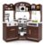 HONEY JOY Corner Play Kitchen, Toddler Wooden Toy Kitchen Set w/Lights, Coffee Maker, Microwave, Sink, Faucet, Little Chef Pretend Play Kids Kitchen Playset for Boys Girls (Coffee)
