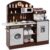 HONEY JOY Kids Kitchen Playset, Wooden Toy Kitchen Set w/Lights, Coffee Maker, Microwave, Sink, Ice Maker, Washing Machine, Little Chef Pretend Play Kitchen for Toddlers Boys Girls (Coffee)