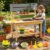 HONEY JOY Mud Kitchen, Fir Wood Outdoor Play Kitchen for Toddlers, Movable Tabletop, Chalkboard, Complete Garden Set, Pretend Play Montessori Children Backyard Furniture for Garden Patio, Natural