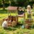 HONEY JOY Mud Kitchen & Kids Farmers Market Stand, Fir Wood Toddler Potting Table w/Planter Box, Water Bucket & Pump, Gardening Tools, Chalkboard, Montessori Outdoor Barnyard Kitchen Playset, Green