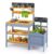 HONEY JOY Mud Kitchen with Planter Box and Running Water, Fir Wood Kids Potting Bench Mud Table, Water Tank & Chalkboard, Sensory Outdoor Play Kitchen for Toddler Girls Boys(Blue)
