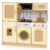 HONEY JOY Play Kitchen, Rattan Design Wooden Toy Kitchen Set for Toddlers, Stove with Lights & Water Dispenser, Range Hood, Cookware, Pretend Play Kids Kitchen Playset, Gift for Boys Girls (Yellow)
