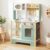 HONEY JOY Play Kitchen with Chalkboard, Wooden Kids Kitchen Playset, Stove, Microwave, Faucet & Sink, 13 Cook Accessories, Storage Cabinet, Toy Kitchen Set, Gift for Toddlers Boys Girls, Green