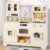 HONEY JOY Play Kitchen with Enhanced Storage, Wooden Kids Kitchen Playset, Ice Maker & Coffee Maker, Stove, Microwave, Oven, Little Chef Pretend Toy Kitchen Set for Boys Girls Gift (Cream Golden)