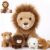 Honoson 5 Pcs Lion Plush Set 14 Inch Large Lion Stuffed Animal with 4 Cute Babies in Back Soft Cuddly Plushie for Boys Girls Birthday Favors Gifts Party (Cute Style)