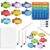 HOOJOJO Magnetic Fishing Sight Word Game, 32 Thicken Double Sided Dry Erase Fish Cards, 3-Level High Frequency Word Cards, 5 Wooden Fishing Pole, Literacy Game Set