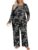 HOTGIFT Plus Size Women’s Square Neck Pajama Set 2 Piece Long Sleeve Black Carving 5X-Large