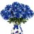 Hotop 12 Pcs Metalic Cheerleading Pom Poms with Artificial Flower Branch Cheerleader Artificial Bouquet Cheerleading Rose Gift for Women Cheer Team Game Day Sport Party Decor (Blue Silver,Classic)