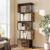 Housolution 6 Tier Tall S Shaped Geometric Bookshelf with Storage, Brown