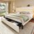 HUAHUU Queen Bed Frame with Storage, Velvet Upholstered Queen Size Upholstered Headboard with LED Light & Charging Station, Platform Bedframe with Drawers, Metal Slats, White