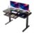 HUANUO Glass Standing Desk with Drawers, 48 X 24 Inch Electric Adjustable Height Desk, Quick Install One-Piece Tabletop with USB Charging Ports, Black