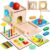 HUZU 8-in-1 Montessori Wooden Activity Cube Toy Set, Toddler Learning Toys for 1 2 3 Year Old Boys Girls, Sensory Developmental Busy Board with Shape Sorter, Fishing Game, Gears, Clock and Puzzle