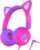 iClever Kids Headphones LED Light Up Cat Ear, 85dBA Safe Volume, Stereo Sound, 3.5mm Wired Kids Headphone for Travel/School, Foldable Toddler Headphones for iPad Tablets, Meow Lollipop-Pink