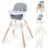 INFANS 8 in 1 Baby High Chair, Convertible to Booster Seat Counter Stool, Wooden High Chairs for Babies and Toddlers with Dual-Layer Adjustable Tray (Grey)