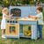INFANS Mud Kitchen, Wood Pretend Play Kitchen with Running Water Removable Sand Sink Cover Cloth Faucet Chalkboard Stoves Toddle