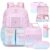 Jafeton Backpacks for Girls, Girls Backpack with 14OZ Water Bottle 34OZ Lunch Box Lunch Bag Pencil Case for Kids Teen Elementary Middle High School Student, Cute Bow School Bag Book Bag Set