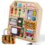 JAUNTY Montessori Wooden Busy Board for Toddlers 3 4 5 Years Old, Wooden Sensory Toddler Toys with LED Light Switches, TV Radio Telegram and Car Driving, Travel Toys Birthday for Boys Girls