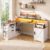 JENPECH L Shaped Executive Desk with 2 Drawers & Storage Shelf