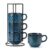 JH JIEMEI HOME Large Ceramic Coffee Mug Set of 4 with Stand, 15 Oz Stackable Different Embossment Ribbed Latte Cup Set for Cappuccino, Tea, Hot Cocoa, Drinks – Dishwasher & Microwave Safe, Blue