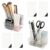 JIABEIUS 2pcs Clear Acrylic Pencil Holder, 3 Slots Pen Holder with Stickers