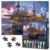 Jigsaw Puzzle 1000 Pieces for Adults Offshore Oil Rig Silhouette at Dramatic Sunset Industrial Seascape Petroleum Equipment Wall Art 27.5×19.7 Inch