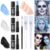 Jiuguva Halloween Face Body Paint Kit Goth Face Body Paint with Brushes Sponges for Spooky Skull Ghost Zombie Vampire Demo Witch Cosplay Costume Party Looks (15 Pcs, White, Black, Blue)