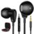 Jiunai 3.5mm Wired Earbuds with Mic, Half in-Ear Corded Headphones Black