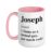Joseph Definition Name Cool Funny Personalized Birthday Ceramic Mug, Pink/White, 15oz